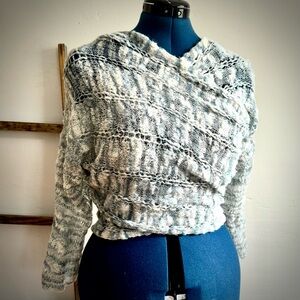 Handmade Loose Knit Crosswrap Top in Knobby Variegated Blue and White